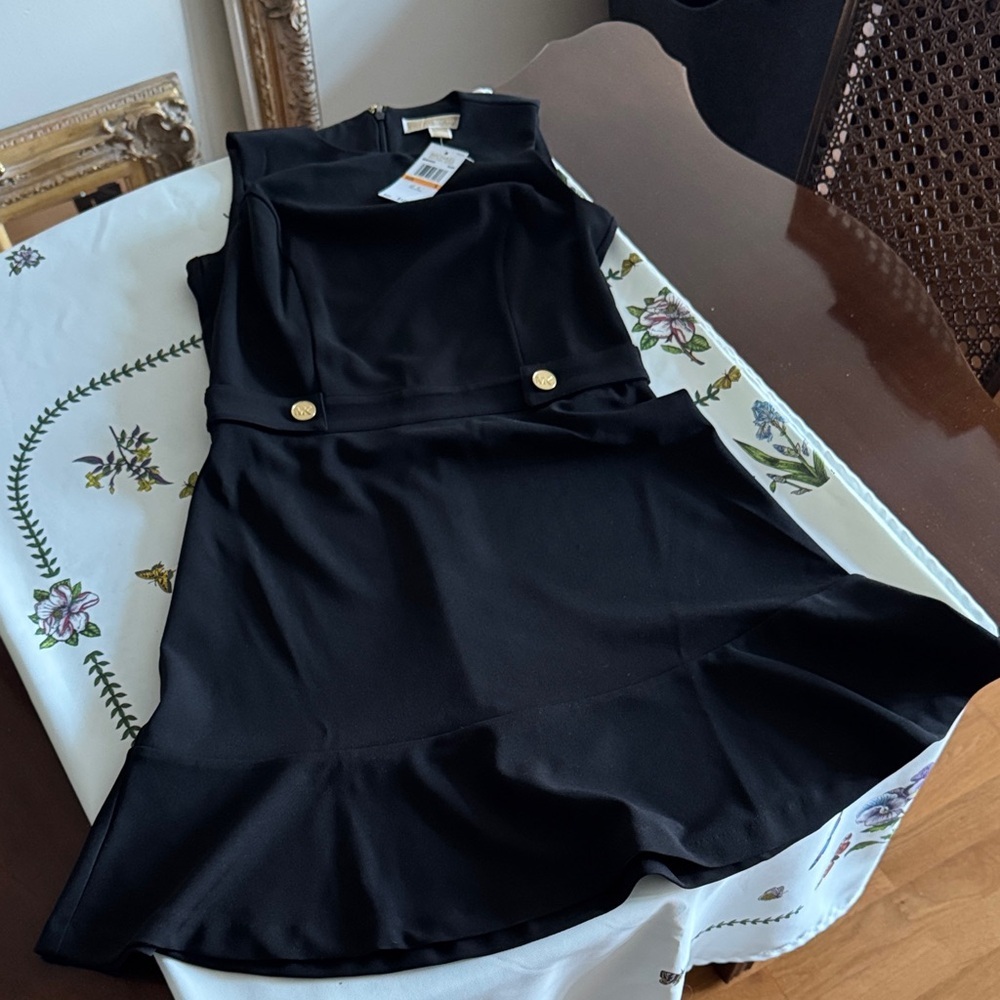 Michael Kors Elegant Black Mini Dress with Gold Accents